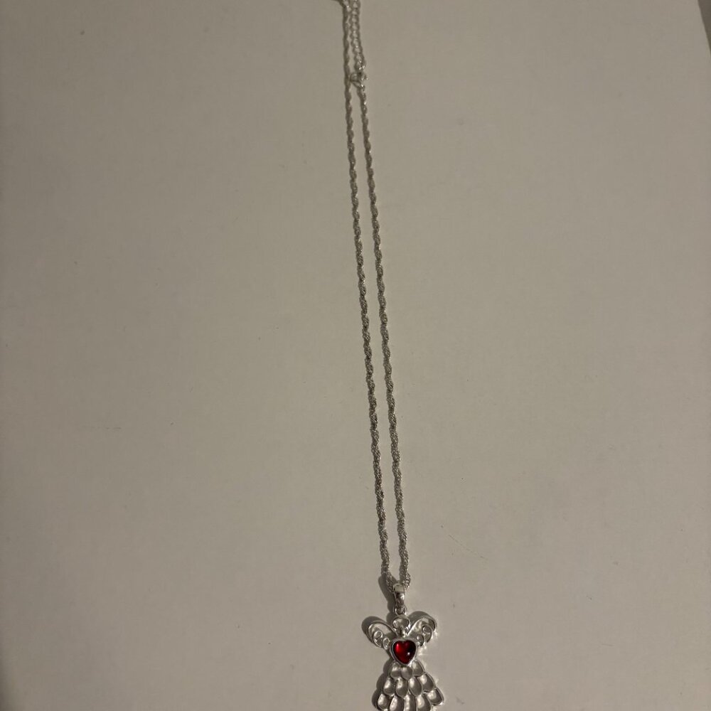 Silver Angel Necklace with Red Rhinestone - Picture 2 of 2